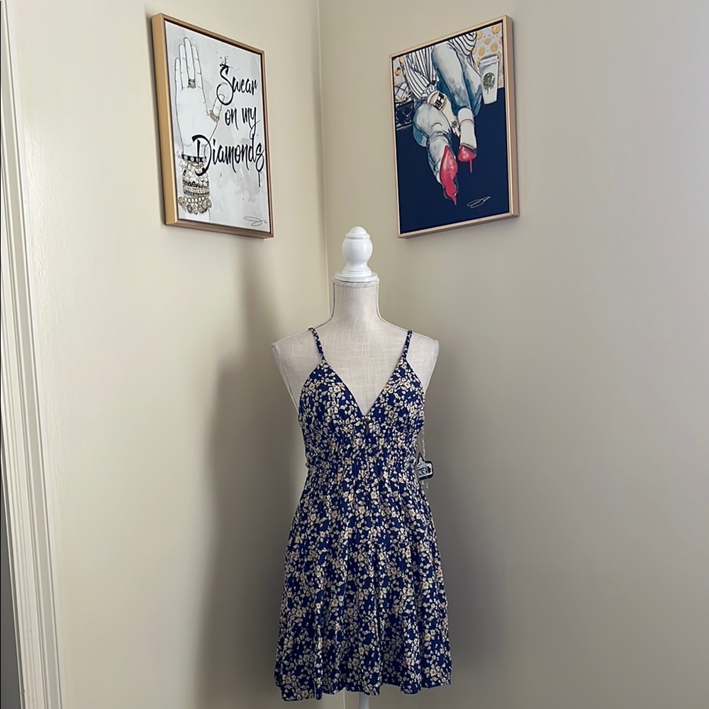Angie Floral Mini Dress - Navy and White